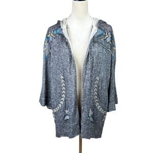 Ivy Jane S/M Gray Knit Cross Stitch Embroidered Oversized Hooded Open Cardigan